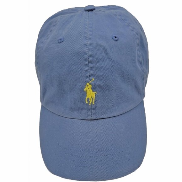 NEW Vintage Polo Ralph Lauren Baseball Hat Blue Yellow Polo Player Leather Strap